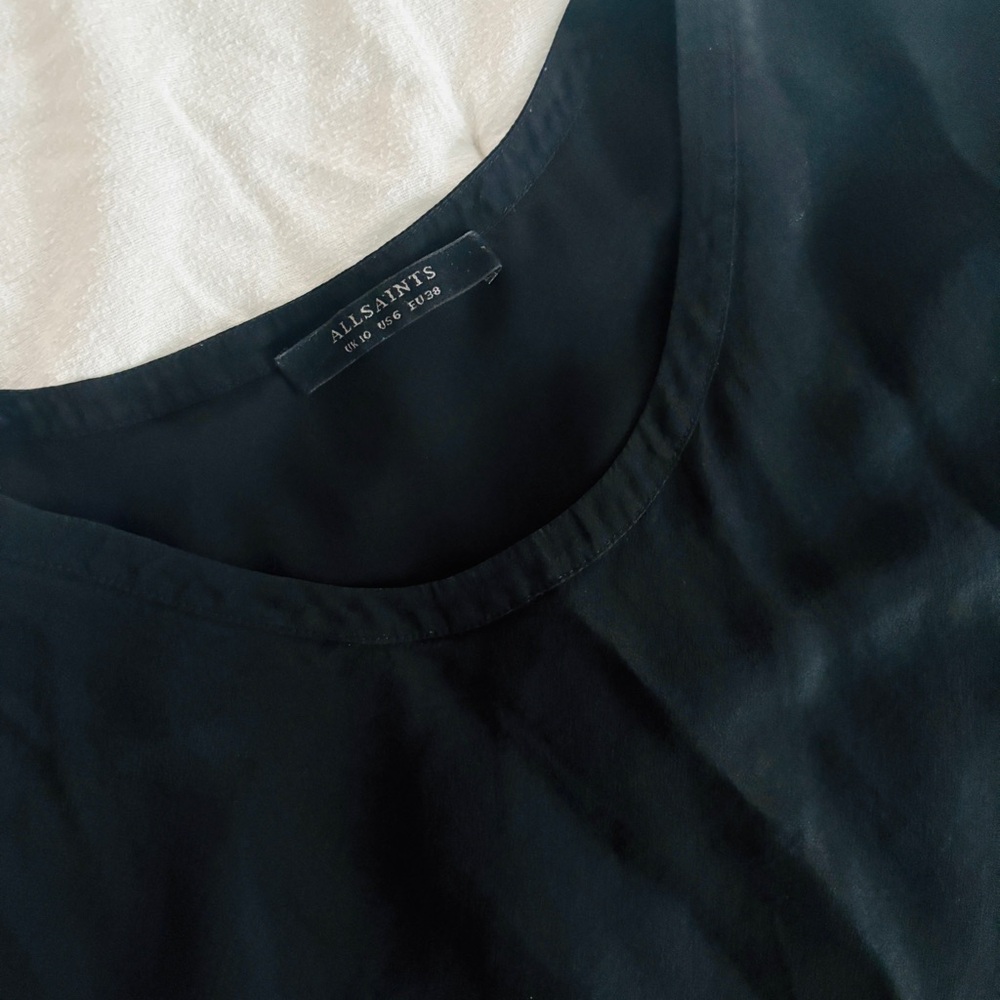 All Saints dress - short sleeve shift pullover dress - viscose / silk outer